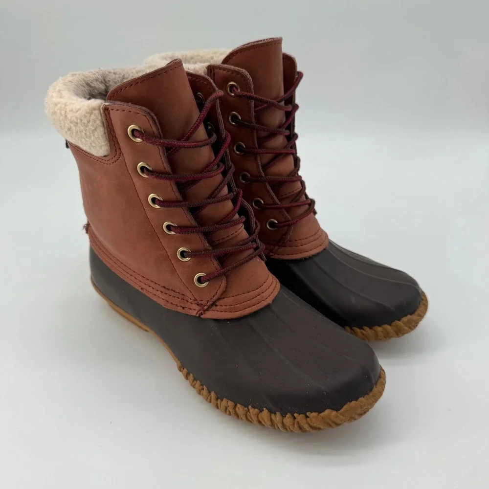 Tommy Hilfiger Women's TW Russel Duck Boots Fur Lined Leather Brown 6 Snow‎ Rain